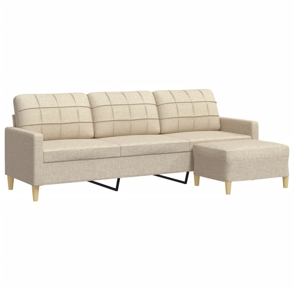 Trivietė sofa su pakoja, kreminės spalvos, 210cm, audinys