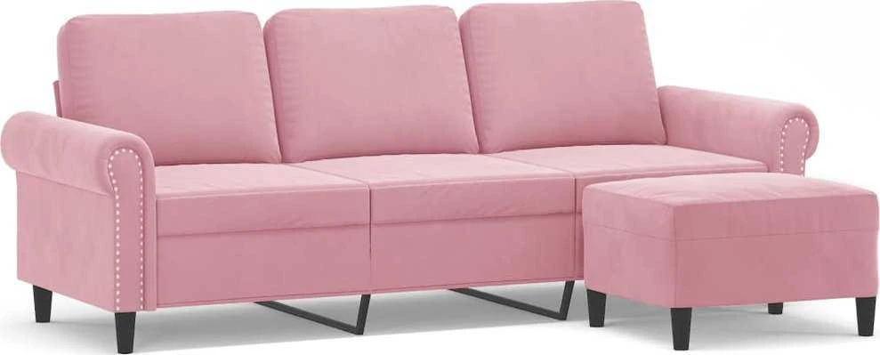 Trivietė sofa su pakoja, rožinės spalvos, 180cm, aksomas