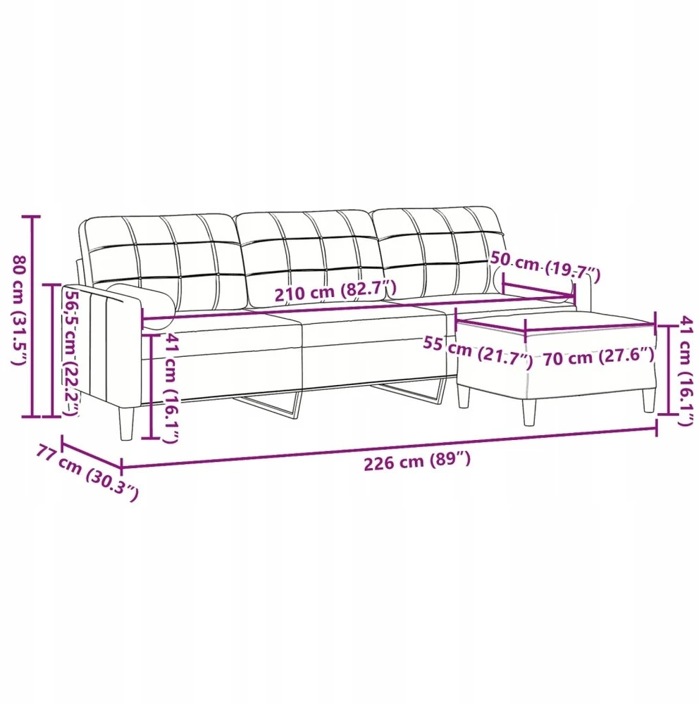 Trivietė sofa su pakoja, rudos spalvos, 210cm, aksomas