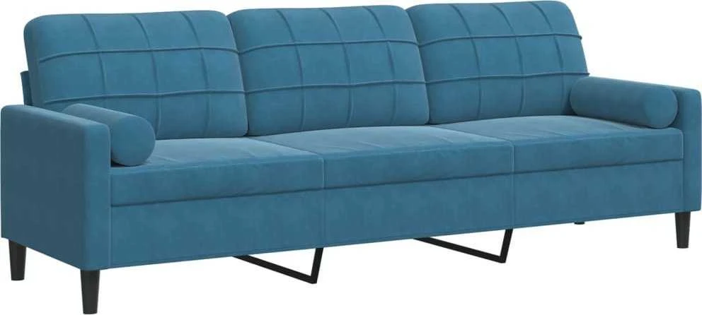Trivietė sofa su pagalvėlėmis, mėlynos spalvos, 210cm, aksomas