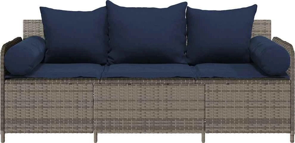 Sodo sofa su pagalvėlėmis, 3 sėdimos vietos, pilka, poliratanas