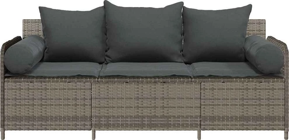 Sodo sofa su pagalvėlėmis, 3 sėdimos vietos, pilka, poliratanas