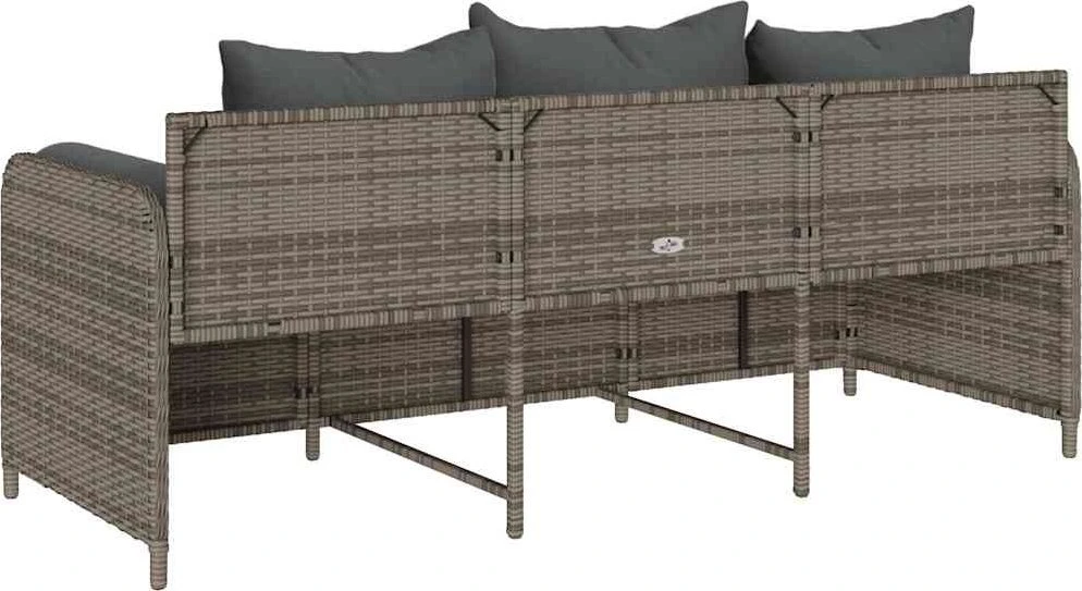 Sodo sofa su pagalvėlėmis, 3 sėdimos vietos, pilka, poliratanas