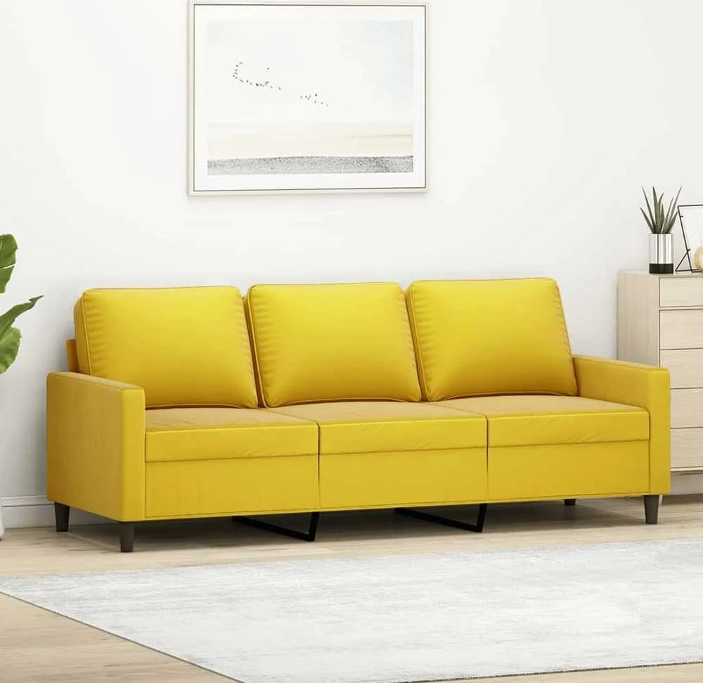 Trivietė sofa, geltonos spalvos, 180cm, aksomas