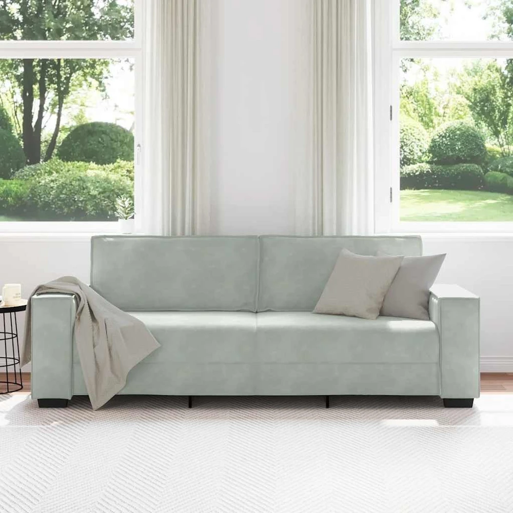 Trivietė sofa, šviesiai pilka, 220x78x84 cm, aksomas