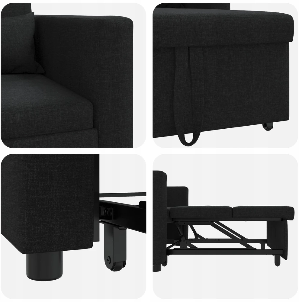 Ištraukiamas sofa-lova vienvietis Juoda 90 x 165 x 87 cm