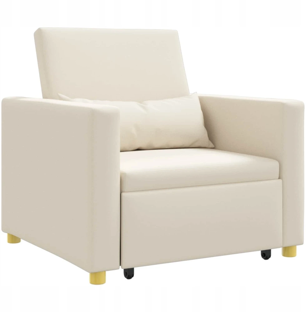 Ištraukiamas sofa-lova vienvietis su ratu Kreminė balta audinys