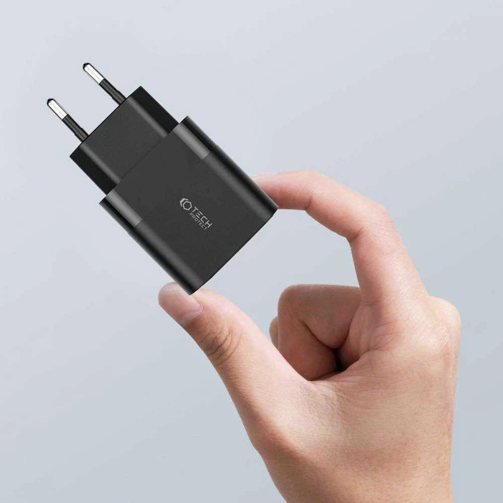 Įkroviklis 30W USB QC3.0 + USB-C PD Tech-Protect C30W juodos spalvos