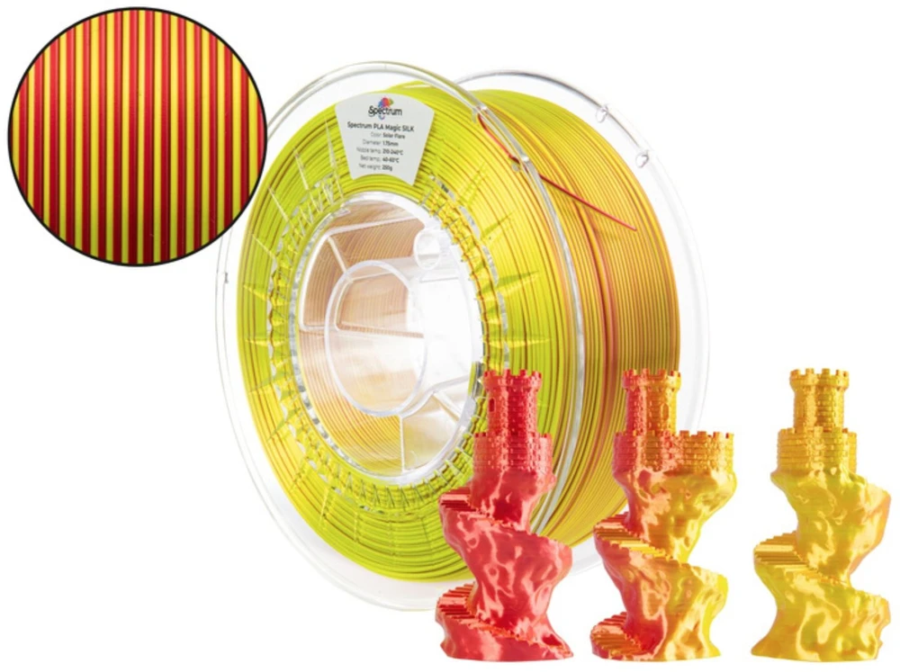 3D plastik PLA dwustronny Magic silk SOLAR FLARE (geltona, raudona) 1kg Spectrum