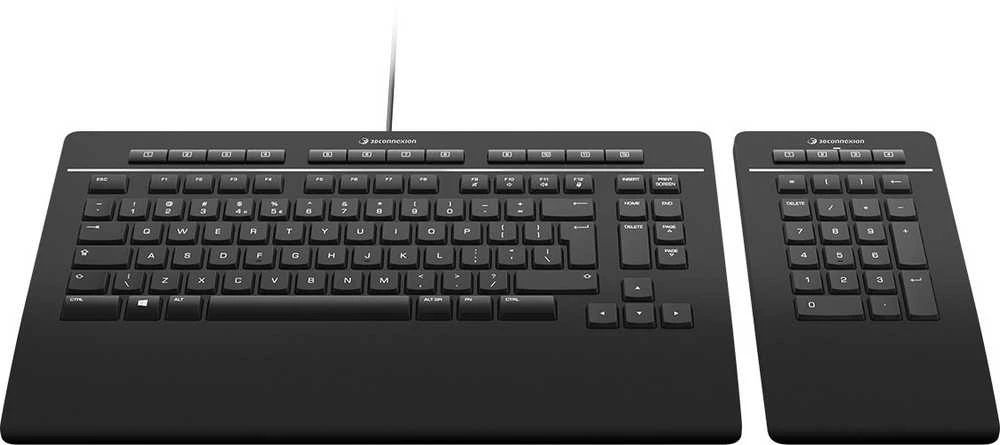 3Dconnexion Klaviatūra Pro su skaičių klaviatūra - Pilno dydžio (100%) - USB + RF belaidė + Bluetooth - Žirkliniai klavišų jungikliai - QWERTY - Juodas