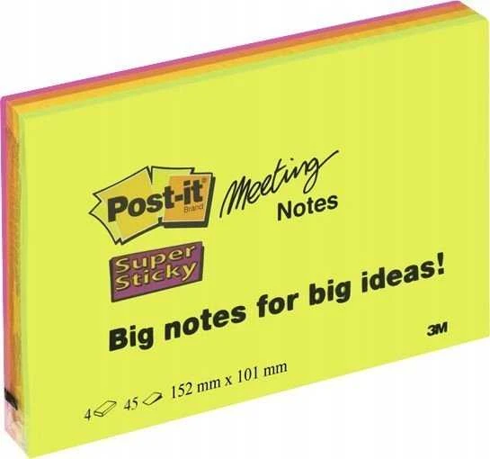 Lapeliai super lipnūs susitikimų užrašams Post-it® 152x101mm 4 vnt. po 45 lapeliai
