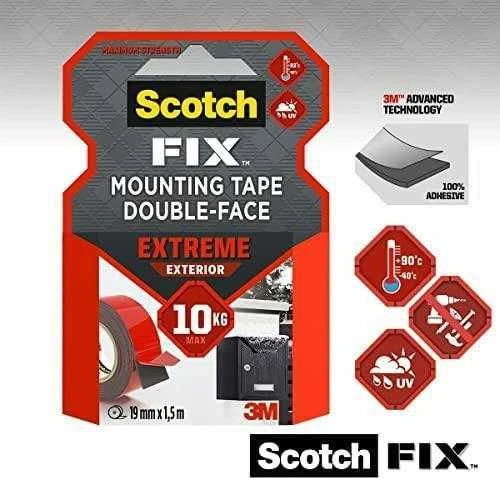 Scotch Fixtm Dvipusė tvirtinimo juosta 3M Scotch lauko sąlygoms, 19 mm x 1,5 m