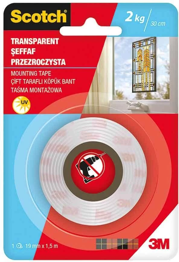 3M Dvipusė skaidri montavimo juostelė Scotch 4004 TRANSPARENT, 19 mm x 1,5 m