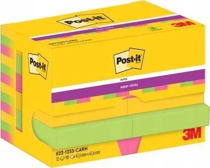 Lipnūs lapeliai 3M Post-it® Super Sticky Carnival, 47.6mmx47.6mm 12 vnt. po 90 lapelių