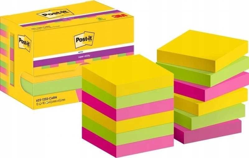 Lipnūs lapeliai 3M Post-it® Super Sticky Carnival, 47.6mmx47.6mm 12 vnt. po 90 lapelių