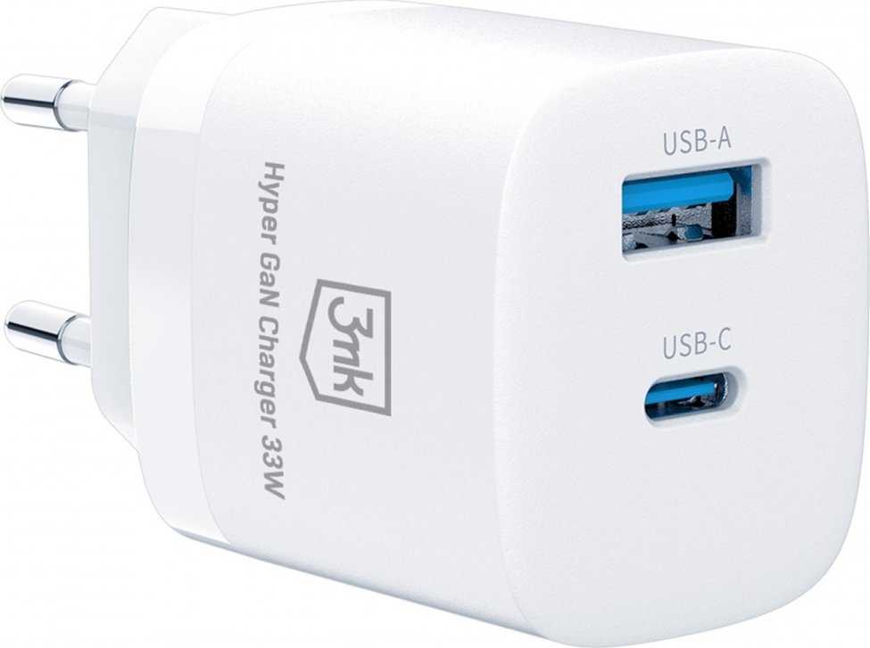 Įkroviklis 3mk Hyper GaN Charger 33W 1xUSB-C + 1xUSB-A baltas