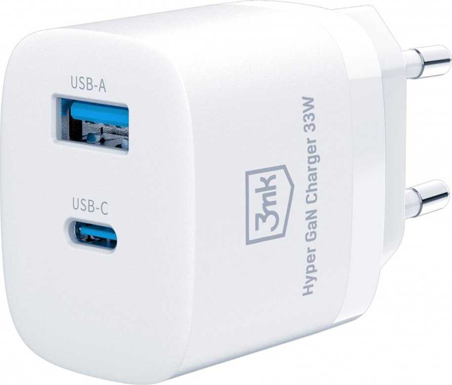 Įkroviklis 3mk Hyper GaN Charger 33W 1xUSB-C + 1xUSB-A baltas
