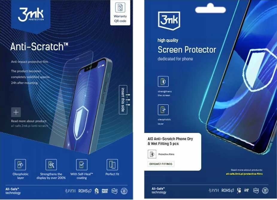 3Mk Protection All-Safe - AIO apsauginiai telefono įdėklai, apsaugantys nuo įbrėžimų, sausiems ir šlapiems, 5 vnt.