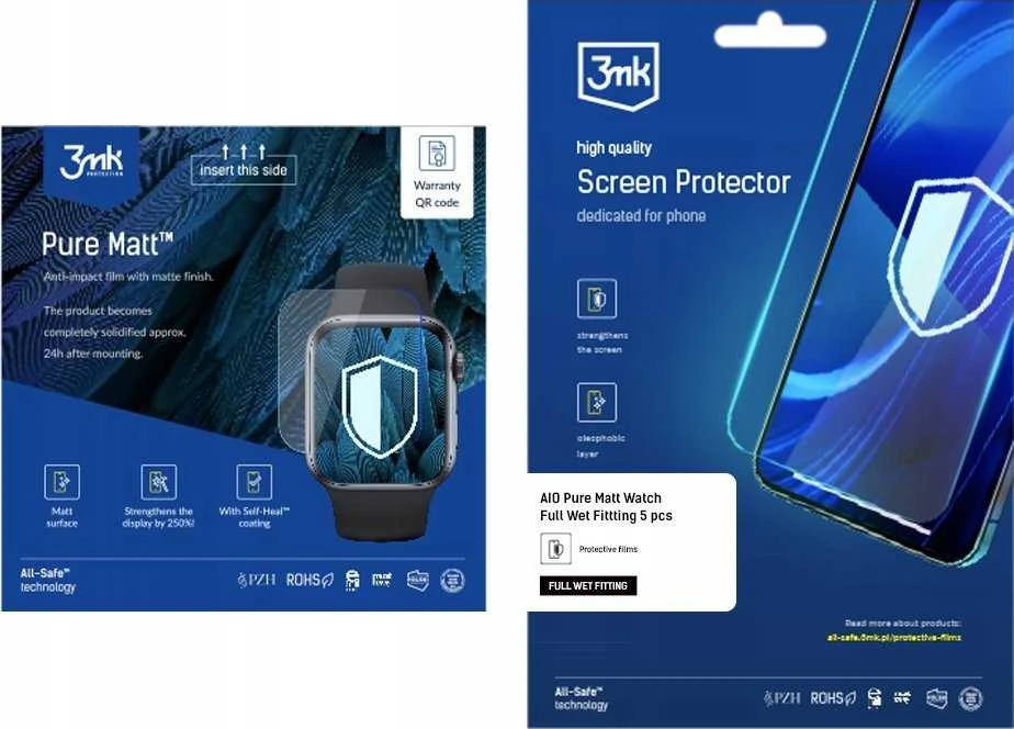 3Mk Protection All-Safe - AIO Pure Matt Pro Watch Full Wet Fitting 5 vnt. apsauginiai laikrodžio lęšiai šlapiam naudojimui
