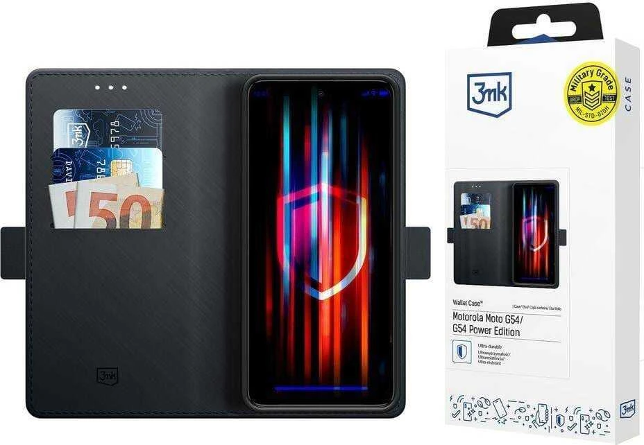 3mk Wallet with Flip Motorola Moto G54/Power Edition - dėklas telefonui juodos spalvos