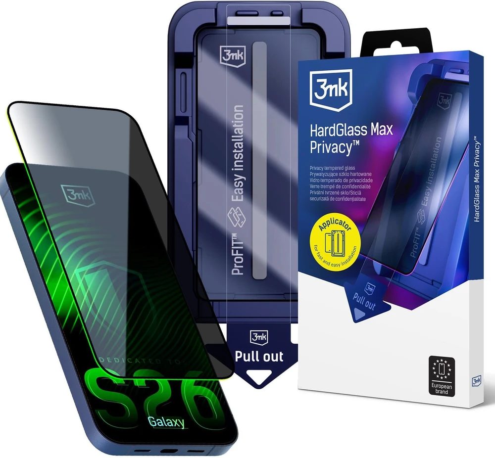 3MK HardGlass Max Privacy apsauginis stiklas, skirtas Samsung Galaxy S26 juodos spalvos