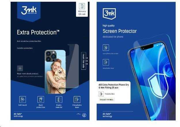 3Mk Protection All-Safe - AIO papildomos apsaugos telefonams, sausam ir šlapiam naudojimui, 25 vnt.