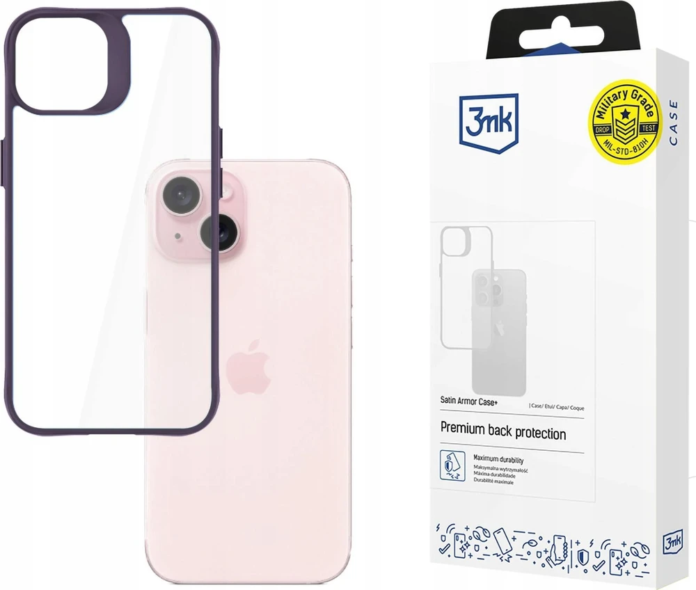 Dėklas 3Mk Telefono dėkliukas Violetinė iPhone 15 - skaidrus