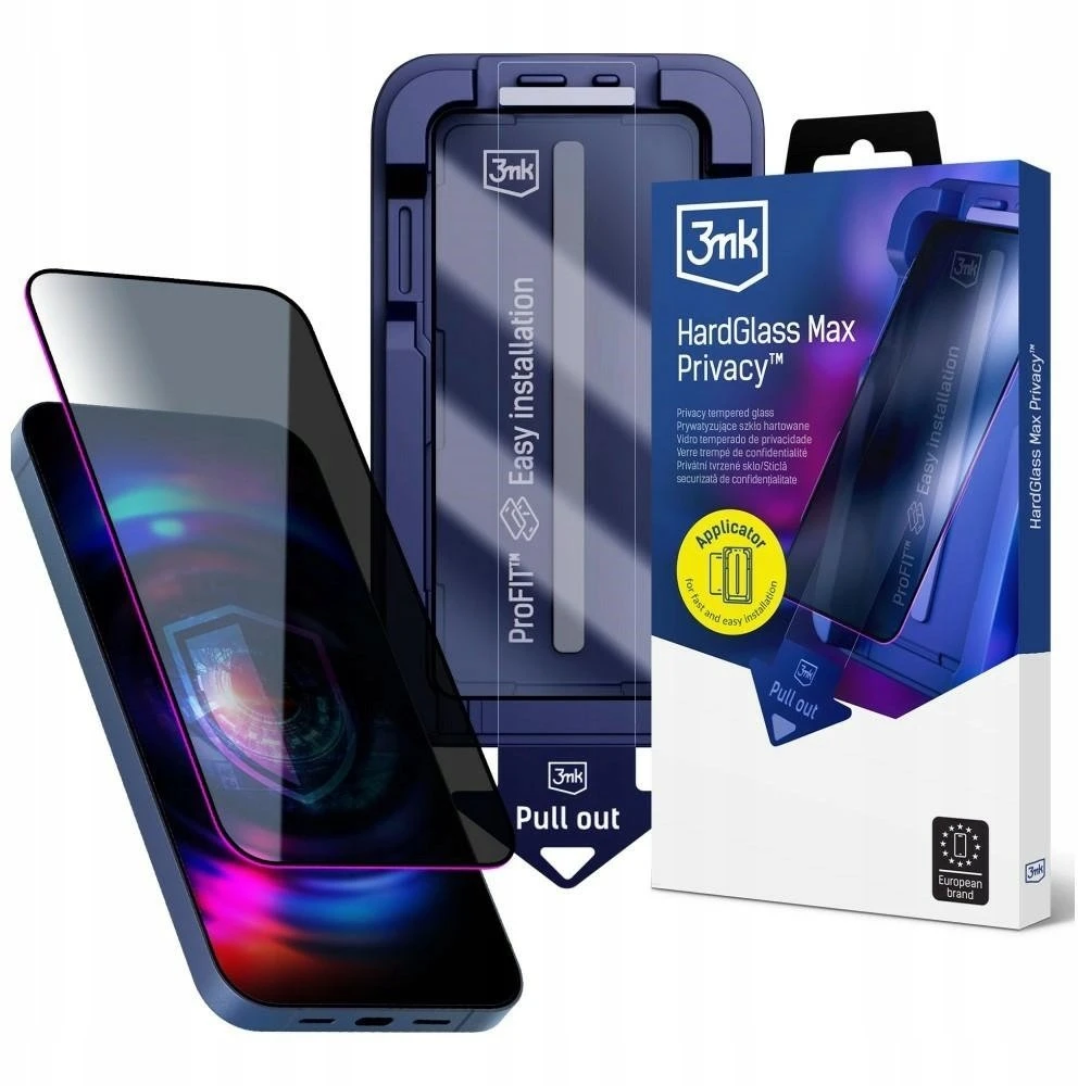 3Mk Protection 9H grūdintas stiklas su 3mk HardGlass Max privatumo filtru, skirtas iPhone 15 Pro.