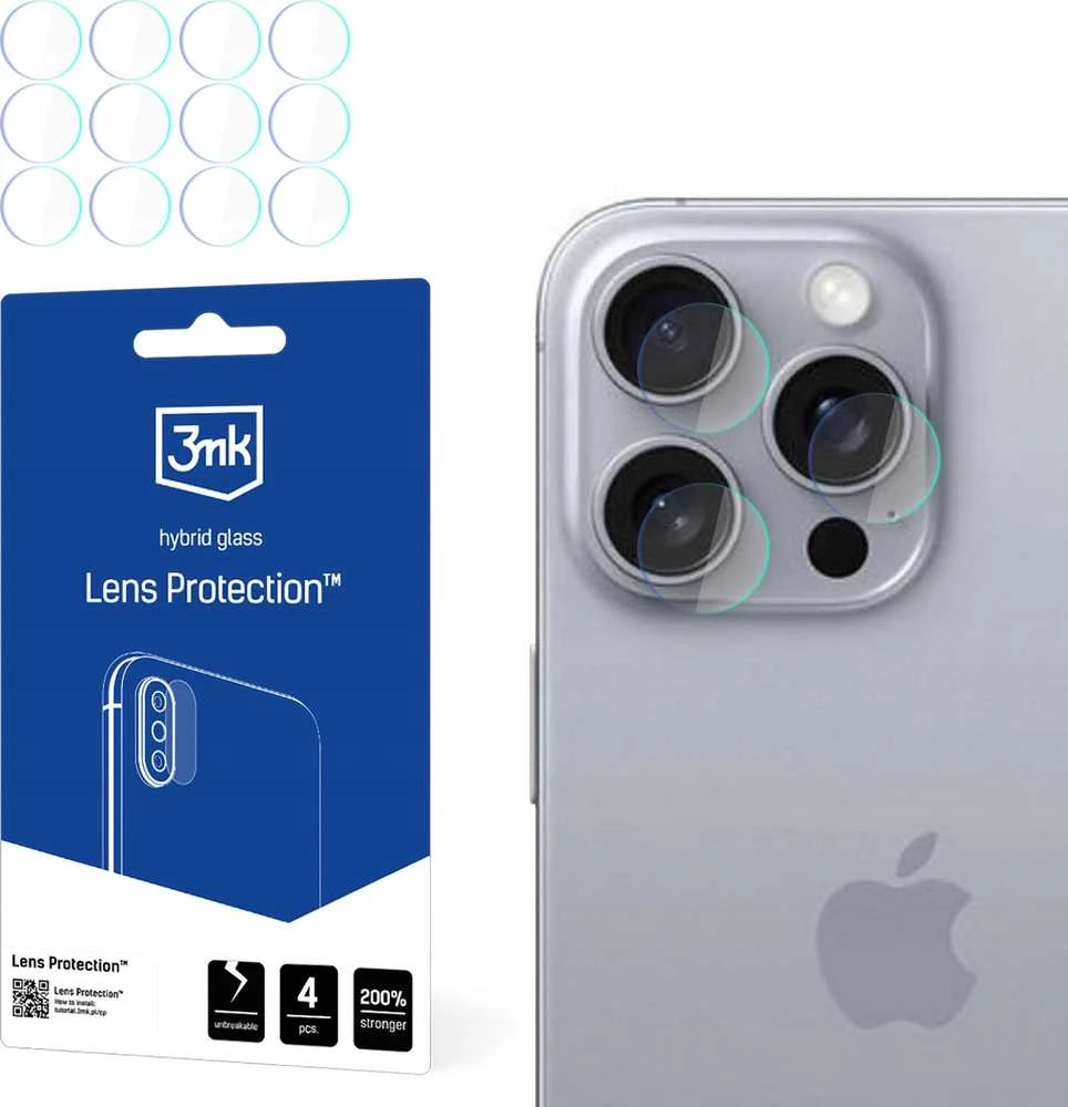 3MK objektyvo apsauga Apple iPhone 16 Pro Max 6.9" kameros objektyvo apsaugai, 4 vnt.