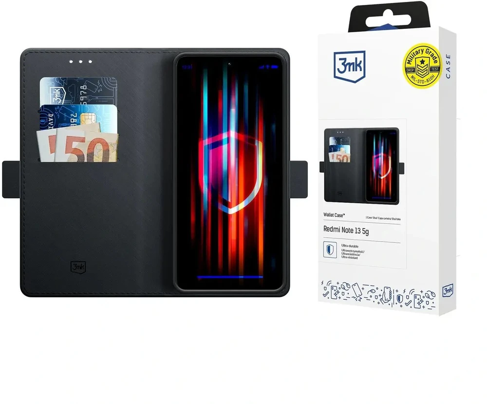 3mk Wallet Case dėklas su pinigine iPhone 16e, juodas