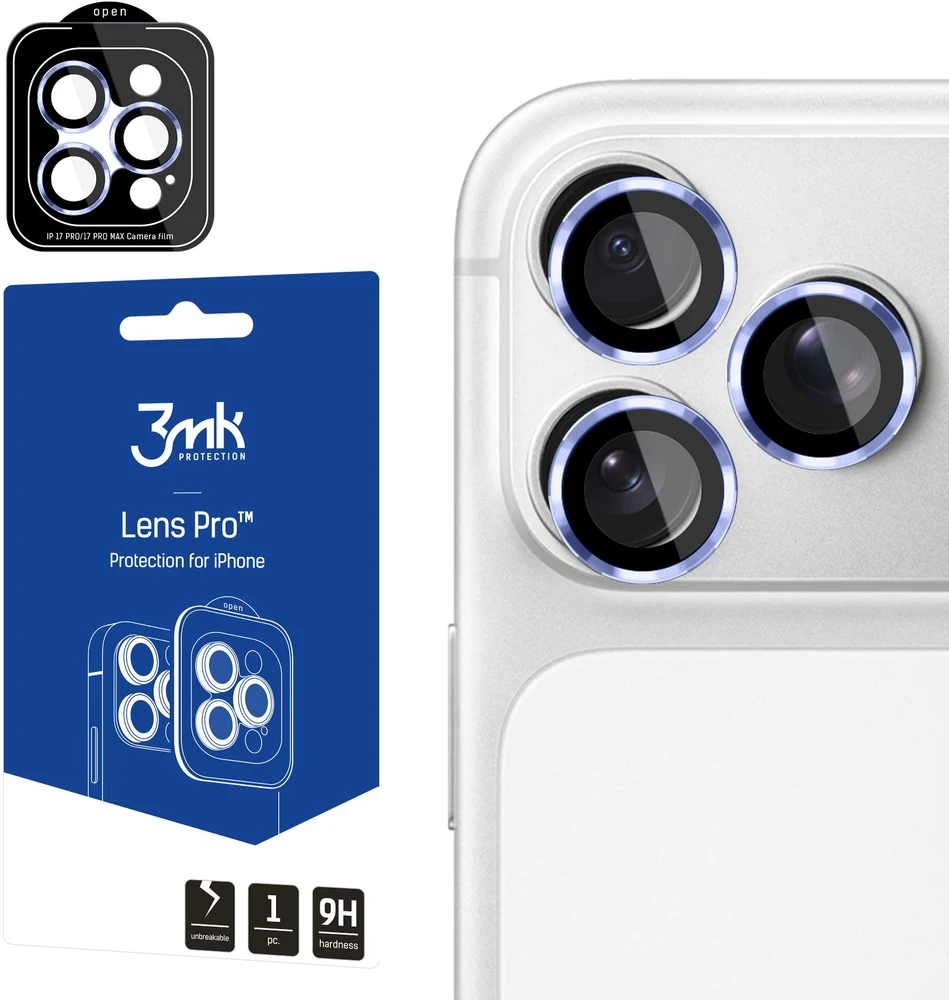 3Mk Protection 3mk Lens Protection Pro juodas grūdintas stiklas, skirtas iPhone 18 Pro / 18 Pro Max – šviesiai mėlyna