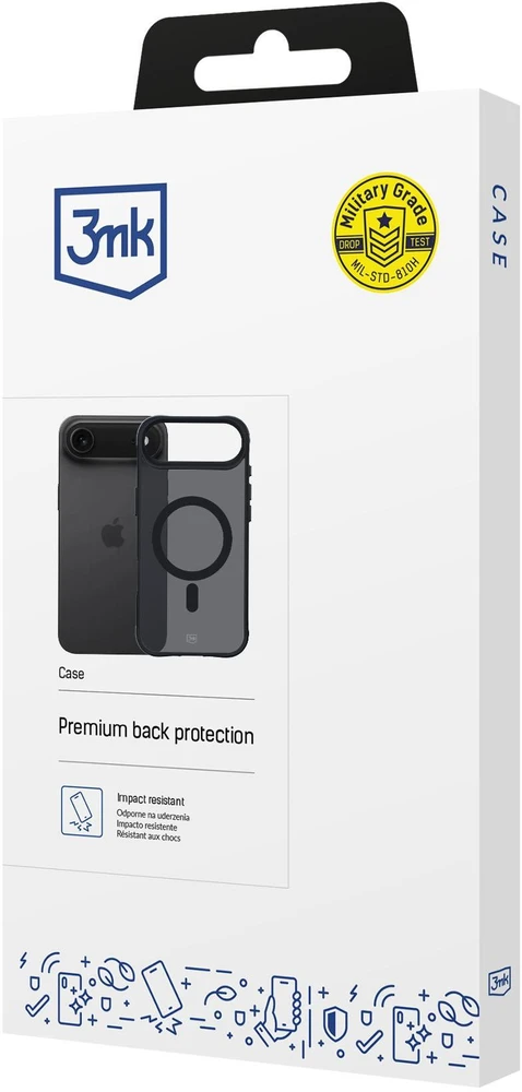 Dėklas „3Mk“ apsauginis 3 mk dūminis „MagCase“, skirtas „iPhone 17 Air“ – juodas pusiau permatomas