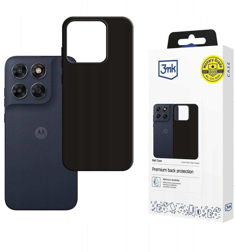 3Mk apsauginis matinis dėklas Motorola Moto G87 telefonui - Juodas
