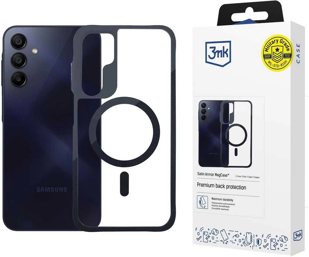 Dėklas 3mk Satin Armor MagCase, skirtas Samsung Galaxy A15 5G – skaidrus