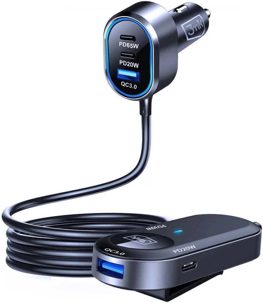 3Mk apsaugos priedai - 3mk dvigubas automobilinis įkroviklis 135W PD QC PPS USB 2A4C Juodas/Pilkas