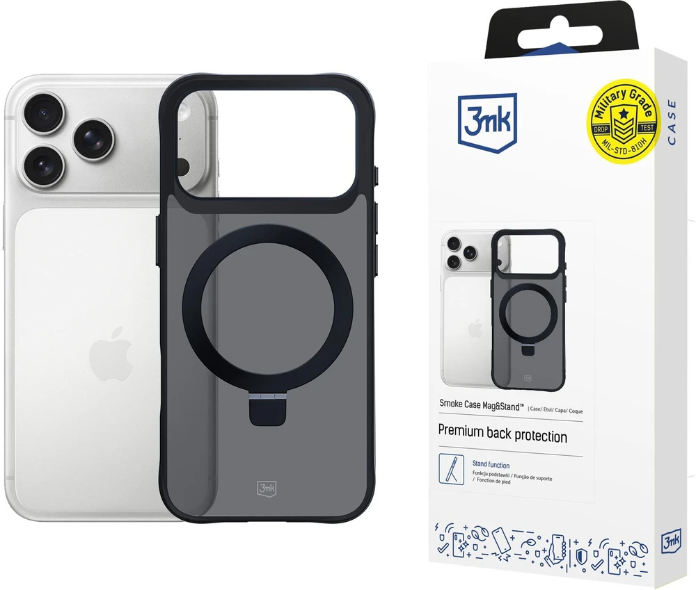 Dėklas 3MK Smoke Dėklas Mag&Stand for Apple iPhone 17 Pro