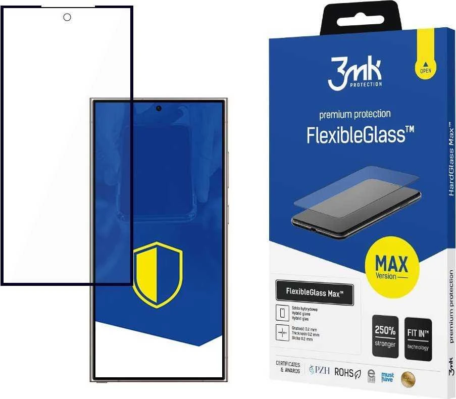 3MK FlexibleGlass Max Samsung Galaxy S24 Ultra juodas, hibridinis stiklas su sustiprintais kraštais