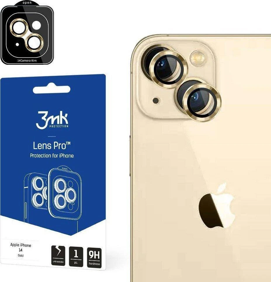 3MK objektyvo apsauga Pro Apple iPhone 14 6,1" auksinis Kameros objektyvo apsauga su tvirtinimo rėmeliu, 1 vnt.