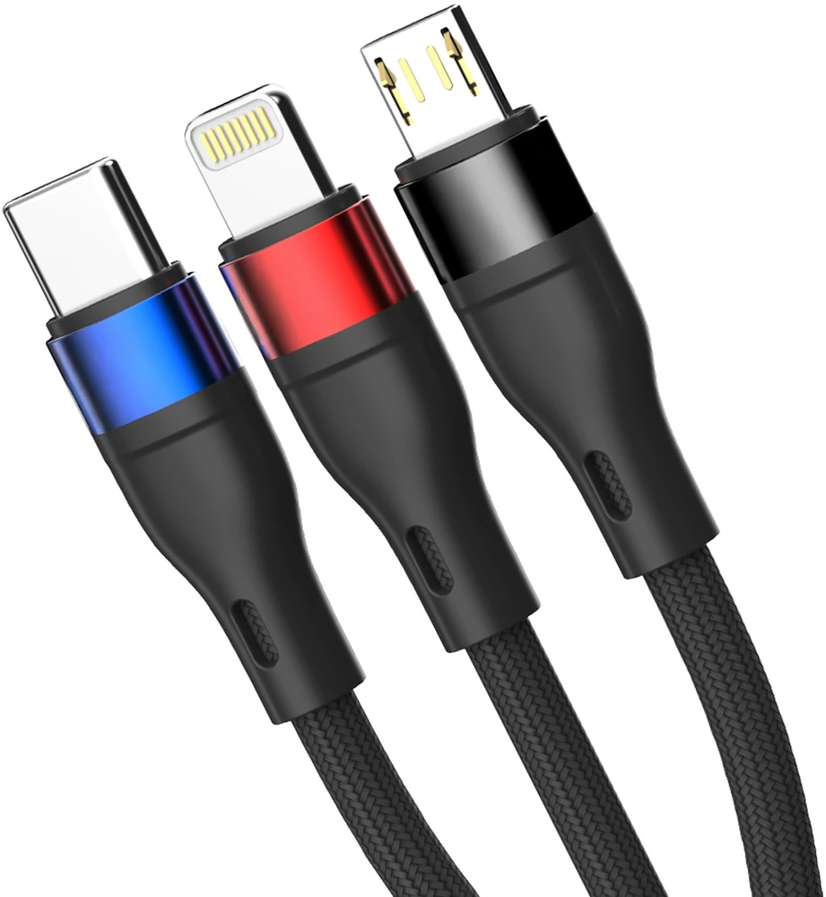3Mk Protection 3mk Hyper Cable N-SERIES 3 in 1 USB-A / Lightning / Micro 1.2m 9V/2A 18W - juodas