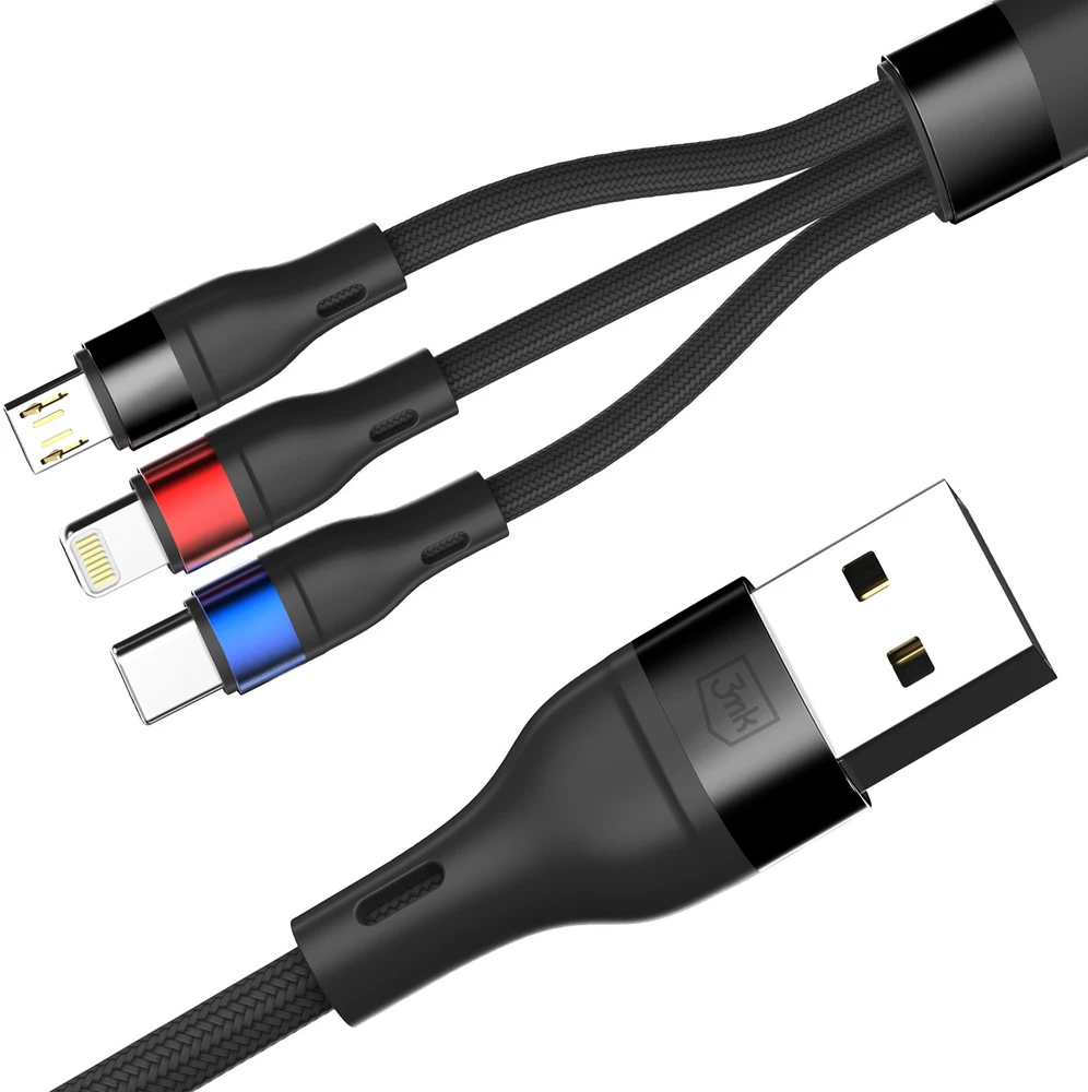 3Mk Protection 3mk Hyper Cable N-SERIES 3 in 1 USB-A / Lightning / Micro 1.2m 9V/2A 18W - juodas
