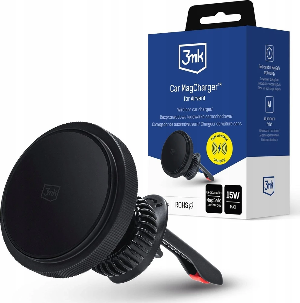 3MK Car MagCharger 15W indukcinio įkrovimo laikiklis ventiliacijos angai juodos spalvos