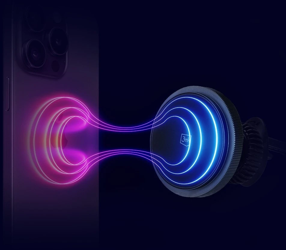 3MK Car MagCharger 15W indukcinio įkrovimo laikiklis ventiliacijos angai juodos spalvos