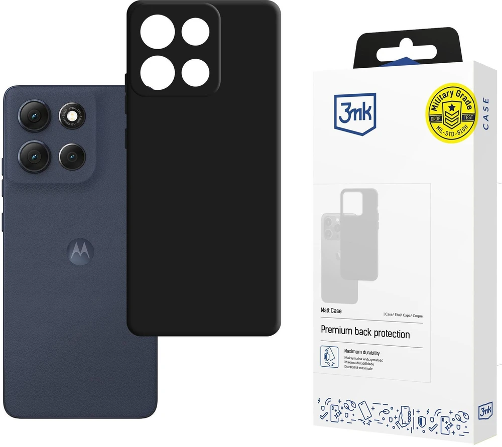 3Mk apsauginis matinis dėklas Motorola Moto G86 telefonui - Juodas