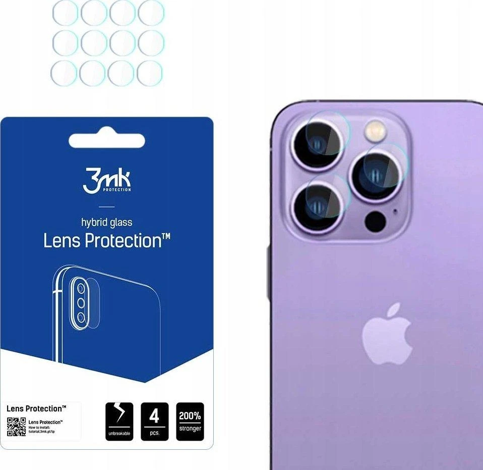 Apsauginis stiklo kamerai Apple iPhone 14 Pro Max / 14 Pro 7H, skirtas 3mk serijos objektyvo apsaugai