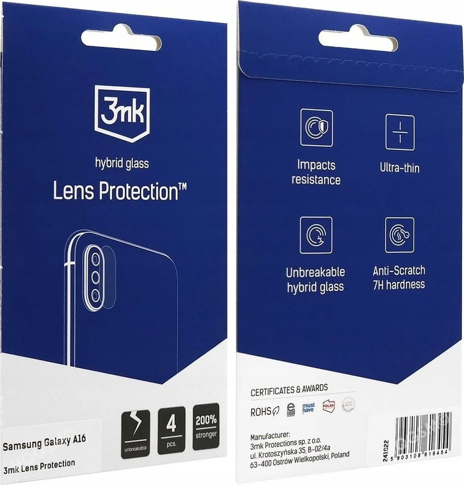 3mk objektyvo apsauga - Kameros objektyvo stiklas, skirtas „Samsung Galaxy A16 4G/5G“ (4 komplektai)