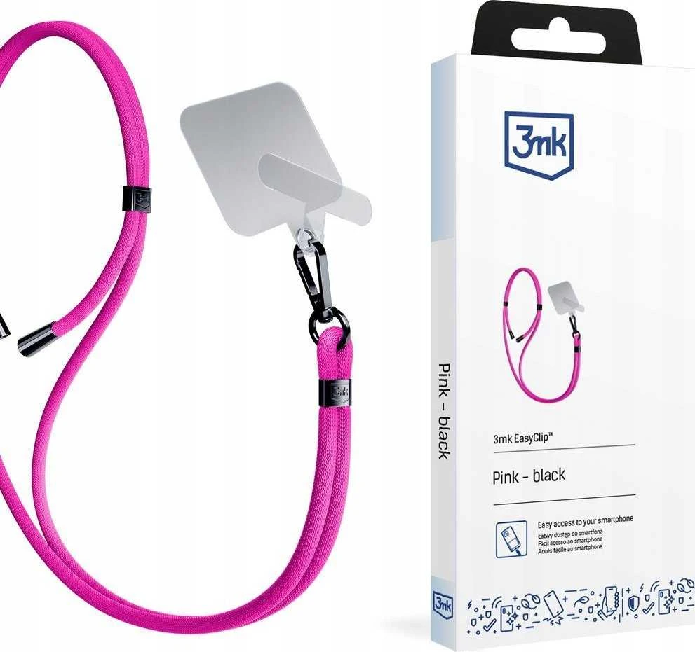 3MK EasyClip Rožinė (juodos spalvos) virvelė telefonui