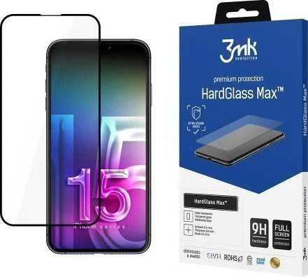 3MK HardGlass Max Apple iPhone 15 Plus 6.7" juodas, viso ekrano stiklas