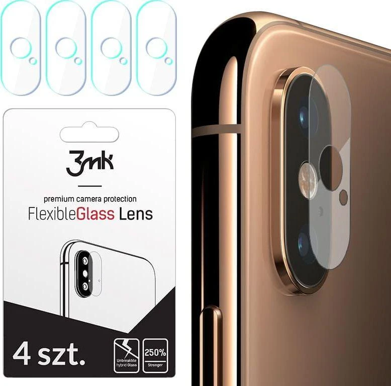3MK apsauginiai lęšiai Apple iPhone Xs Hybrid Glass kameros objektyvams, 4 vnt.