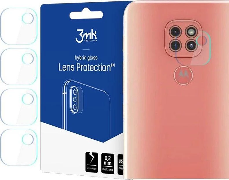 HIBRIDINIS STIKLAS 3MK LANKSTUS STIKLINIS OBJEKTYVAS MOTOROLA MOTO G9 PLAY FOTOAPARATUI 4 VNT.