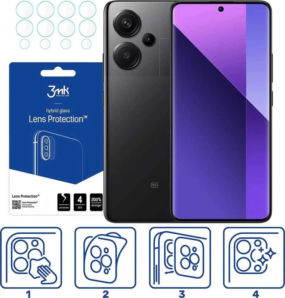 3MK „Redmi Note 13 Pro“ objektyvo apsauga + kameros objektyvo apsauga (4 vnt.)